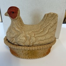 Antique May 29 1919 FN Burt Co Paper Mache Hen On Nest Chicken Easter Candy picture