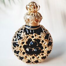 Bottle for Perfume Filigree Gold Tone Czech Black Glass Parfume Bottle Art Deco picture