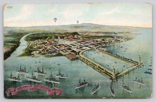 Jamestown Exposition 1907 Postcard Aerial View Ships & Ad for Rheumatism picture