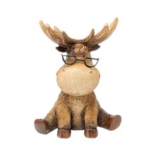 Moose with Metal Glasses Figurine – Rustic  Wildlife Sculpture for Home Décor picture