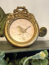 Vintage Style Bird Chickadee Print Gold Ornate Bow Frame Ornate Picture Frame picture