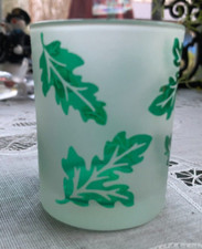 BIEDERMAN GLASS VOTIVE HOLDER -  FROST W/ GREEN LEAVES picture