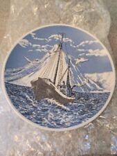 Porsgrund Norway Fishing Boat Collectable Porcelain Blue, White and Gray Plate picture