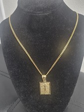 20in.Gold on steel-2mm cuban chain w/stamped 14K square crucifix Pendant  picture