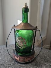 Vintage MCM Emerald Green Glass Musical Decanter w/Decorative Emblems *Nice* picture