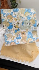 Vintage 1980s Blue Girl & Teddy Bear Gift Wrap, Cute Nursery Style Paper Sheet picture