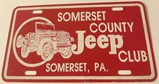 Vintage Somerset County Jeep Club Booster License Plate Wrangler Willys Rubicon picture