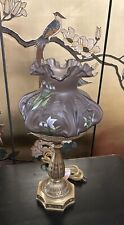 19”Fenton Brass Lamp with PURPLE  Shade Hand painted with Lillies of the Valley picture