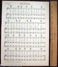 UNIVERSITY OF MISSOURI Vintage Song Sheet c 1929 