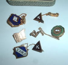 Lot of 5 Vintage Fraternity Sorority Pins Enamel and Gold picture