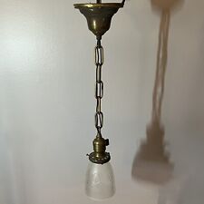 Single Antique Pendant Weathered Brass Rewired Etched Frosted Shade 3M picture