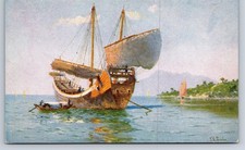 Postcard SS President Dollar Steamship Line Chinese Junk At Hong Kong 2BB13 picture