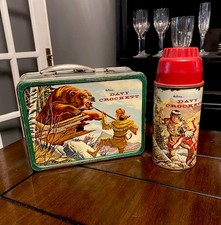 Vintage 1955 Davy Crockett Metal Lunchbox & Thermos Set Holtemp Complete picture