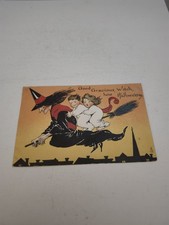 1912 Embossed Tucks Halloween Post Card Used Flying Witch picture