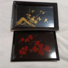 Lacquered Square Plate 2pc Commemorative Yonezawa Railway Memorial picture