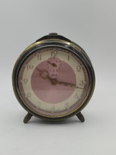 Vintage Schatz German Wind Up Alarm Clock Pink Dial Brass Black Parts Repair picture