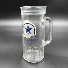 Vintage Fisher Peanuts NFL Dallas Cowboys Glass Beer Stein Mug Cup Football. picture