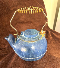 Vintage Blue Speckled Enamel Kettle – 10” – Rustic Farmhouse Collectible 8.1 lbs picture