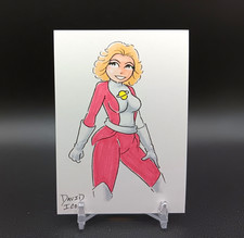 Original SATURN GIRL Artist Sketch Card 1/1 David Icon - PSC - ACEO - ATC Pinup picture