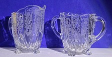 Canterbury Clear Antique Footed Creamer & Sugar Etched Floral Pattern No 31 EUC picture