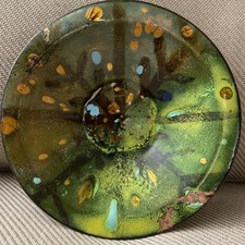 Doris Hall Enamel On Copper Bowl Vintage Abstract Design Signed picture
