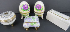 Lot of 5 Vintage porcelain Egg Round Square Floral Purple Footed cancer trinket picture