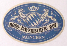c 1950s HOTEL BAYERISCHER MUNICH GERMANY LUGGAGE LABEL Approx 3 x 4.5