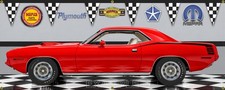 1970 PLYMOUTH HEMI CUDA RALLYE RED CAR GARAGE SCENE BANNER SIGN ART MURAL picture