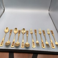 Six Hanbit 24K Gold Plated Demitasse Spoons And Six Matching Forks picture