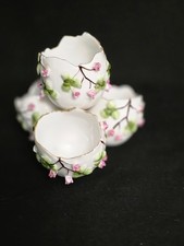 Vtg Hand Painted Porcelain 3D Encrusted Floral Triple Eggshell Server Cup/ Bowl picture