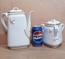 NICE Vintage Antique Haviland Limoges Porcelain Triangle Teapot & Sugar Bowl Set picture