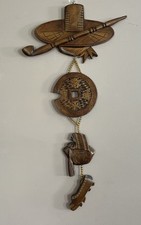 Vintage Mid-Century Chinese Hand-Carved Wood Plaque Wall Art 26.75” Long picture