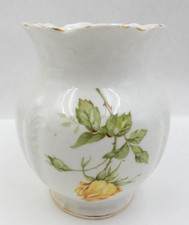 ANTIQUE FLORAL PORCELAIN VASE PURPLE & YELLOW ROSES GOLD TRIM 5