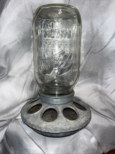 Vintage Galvanized Metal Chicken Feeder with Quart Ball Mason Jar picture