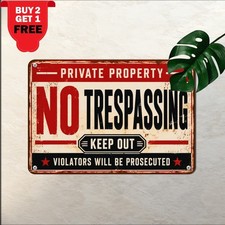 Heavy Duty No Trespassing Warning Sign Outdoor Perimeter Metal Tin Plaque picture