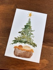 10 Christmas Cards With Envelopes Baby Jesus Under Tree John 3:16 New Watercolor picture