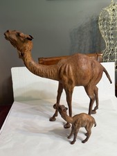 Vintage Large Leather Wrapped Camel Mother & Baby Set - 18