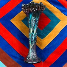 Fenton Carnival Glass Knotted Beads Amethyst Tree Trunk Vase 11” Cobalt Blue VTG picture
