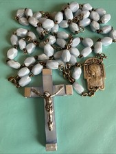 Vintage French Baby Blue Beads Cross Rosary France 24” picture