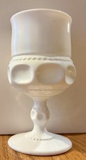Indiana Glass Milk Glass Kings Crown Thumbprint Footed Goblet picture
