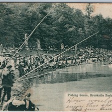 1906 Cleveland, OH Brookside Park Fishing Scene Lake Crowd Postcard Woehler picture