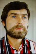 c1970's Kodachrome 35mm Slide, Man Portrait Beard Blue Eyes Striped Shirt red picture