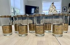Culver Glass Highball Set Of 8 22K Gold Embossed MCM Vintage Bar ware picture