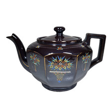 VTG 1940s Ceramic Teapot Hand-Painted Brown Floral Occupied Japan Elegant Glossy picture