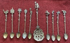 Vintage Italy Montagnani Brass Serving Spoon & (9) Small Spoons Set picture