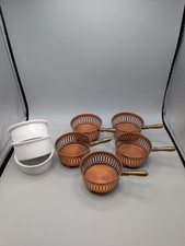 Set of 5 Vintage Copper Ramekin Holders w/ 3 French Limoges Inserts  picture