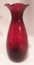 Anchor Hocking Ruby Red Glass Ruffle Vase 6.5” Tall x 3