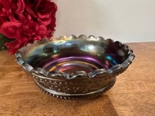 Vintage Northwood Carnival Glass Bowl Grape & Cable Pattern Iridescent Amethyst picture