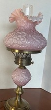 Vintage Fenton Dusty Rose Pink Overlay Iridescent Poppy Lamp Very HTF MID-70’s  picture