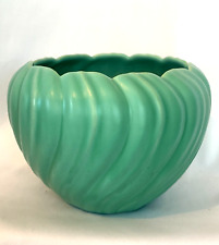 Vtg 1940-50s  Vase Bowl Planter Swirl Green Matte Glaze 4.75